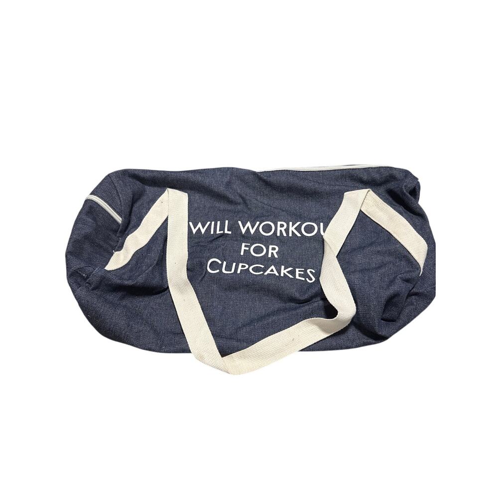 Denim Duffel Bag Will Workout For Cupcakes Gym Tote‎ Blue Canvas